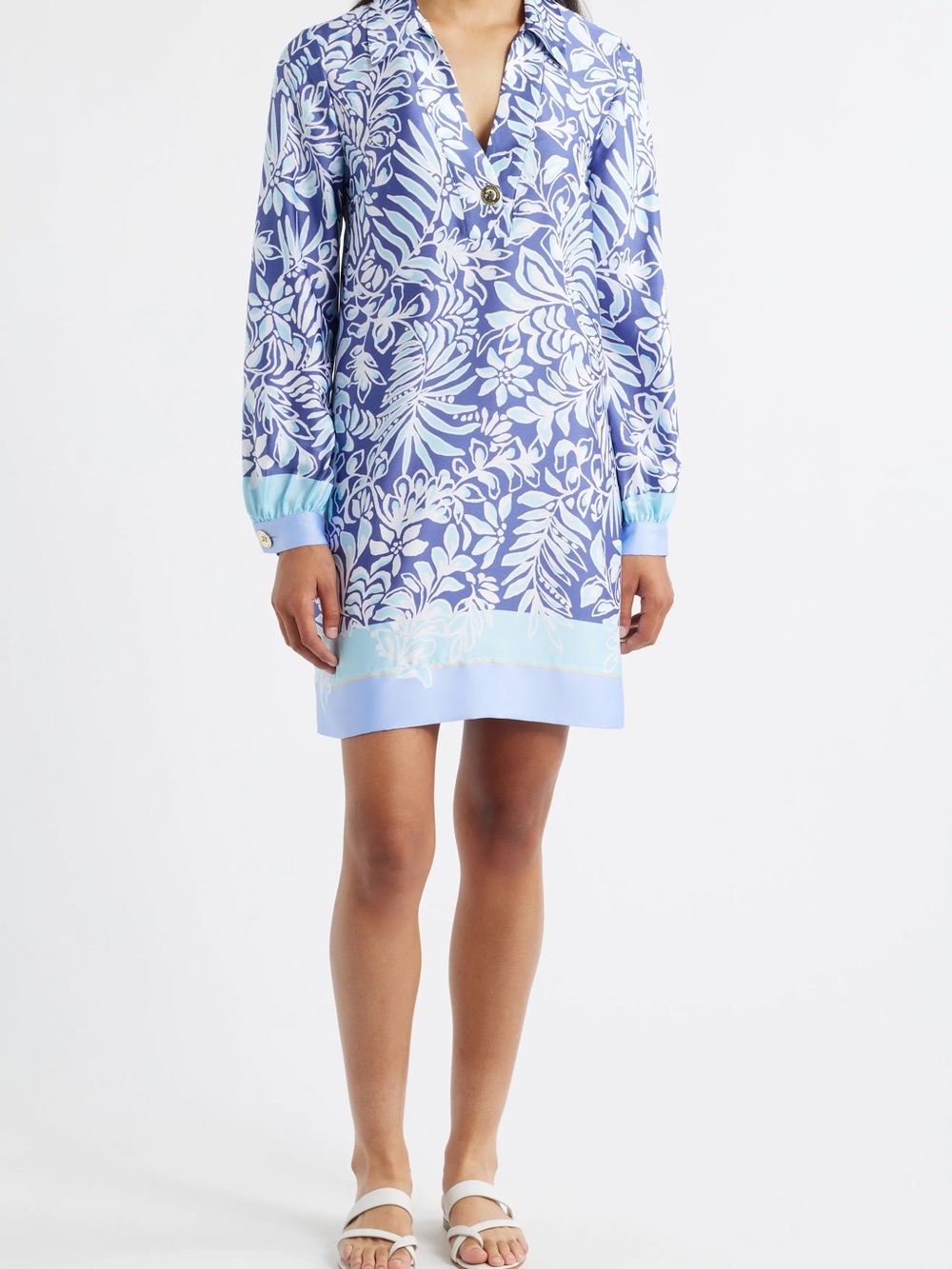 Lilly Pulitzer Blue and White Floral Mini Iralanne Shirt Dress 2 NWT